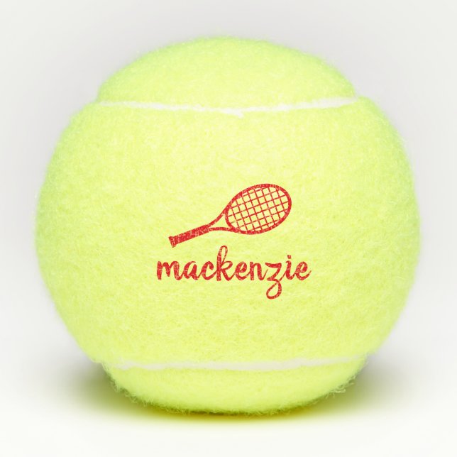 Personalized Calligraphy Script Name Red Tennis Balls (Front)