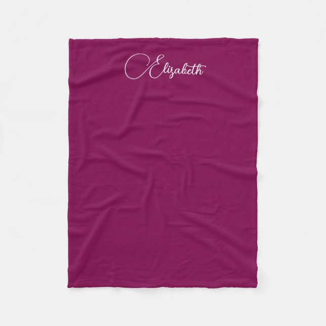 Personalized Calligraphy Script Name Wine Colour Fleece Blanket (Front)