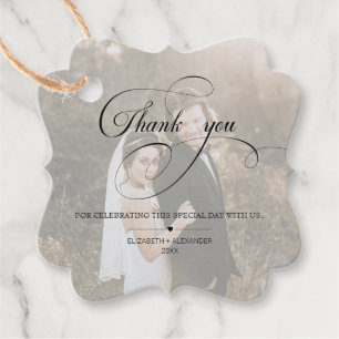 Personalized Calligraphy Script Photo Wedding Favour Tags