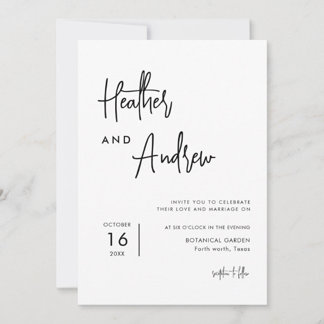Personalized Calligraphy Simple Wedding Invitation (Front)