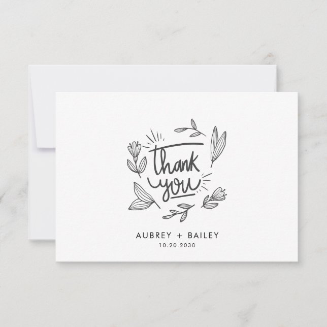 Personalized Calligraphy Wedding Thank You Ornate  Card (Front)