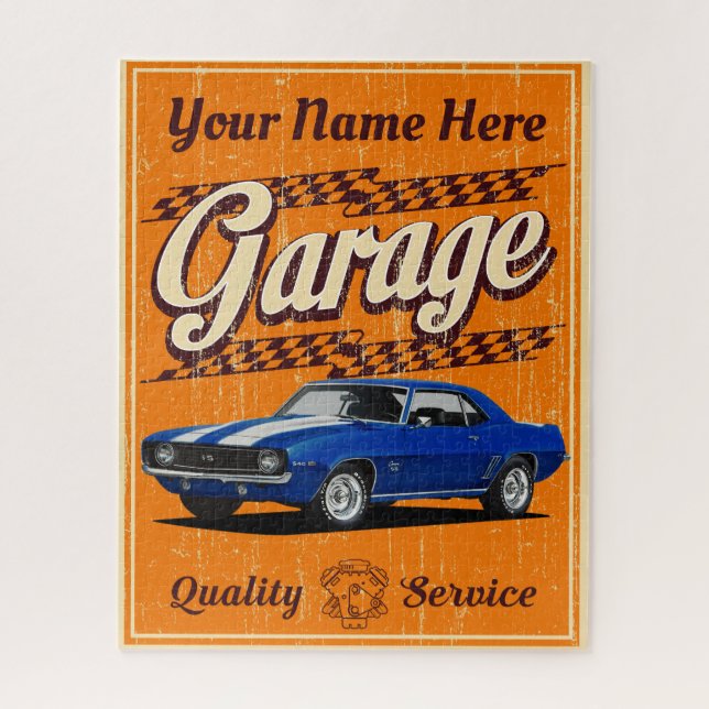 Personalized Camaro Garage in Orange Jigsaw Puzzle (Vertical)