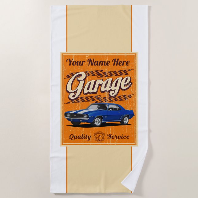 Personalized Camaro Garage Sign Beach Towel (Front)