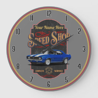 Personalized Camaro Speed Shop Blue Large Clock