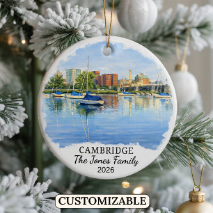 Personalized Cambridge Ornament, Massachusets Ceramic Ornament