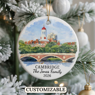 Personalized Cambridge Ornament, Massachusets Ceramic Ornament