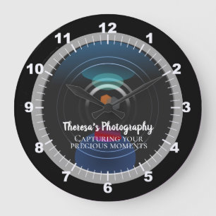 Personalized Camera Lens Photography Studio Large Clock