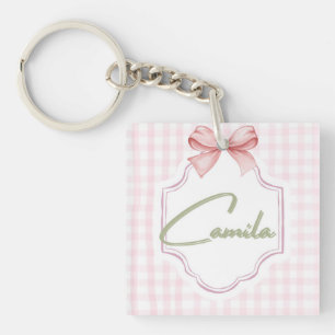 Personalized Camila Baby Girl Nursery Bow&Gingham  Keychain