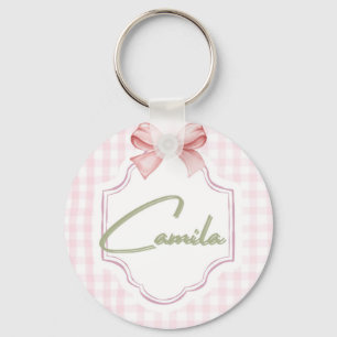 Personalized Camila Baby Girl Nursery Bow&Gingham  Keychain