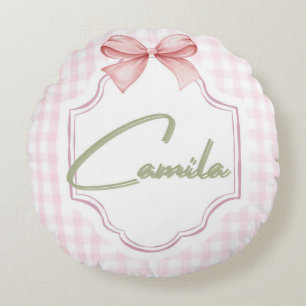 Personalized Camila Baby Girl Nursery Bow&Gingham  Round Pillow