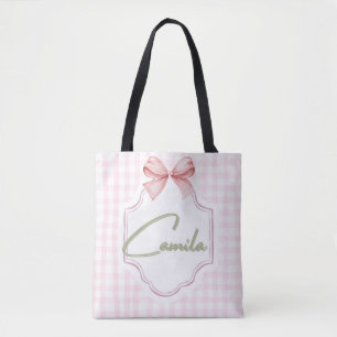 Personalized Camila Baby Girl Nursery Bow&Gingham  Tote Bag