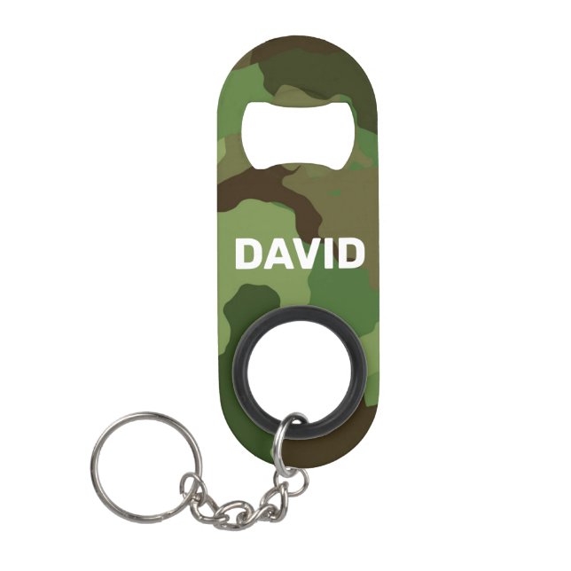 Personalized Camo Custom Name Army Man Keychain Bottle Opener (Front)