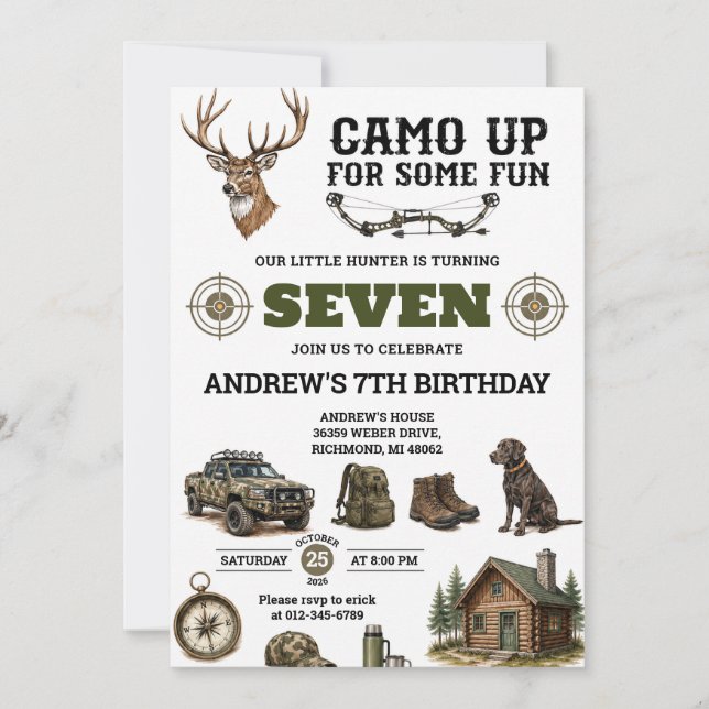 Personalized Camo Hunting birthday Invitation (Front)