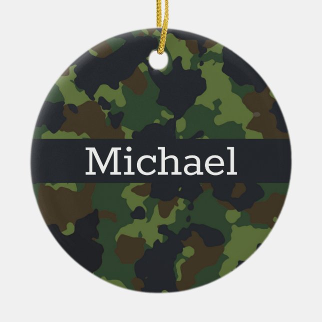 Personalized Camouflage Camo Army Military Ceramic Ornament (Front)