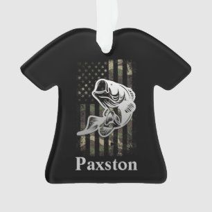 Personalized Camouflage USA Flag Bass Fishing Ornament