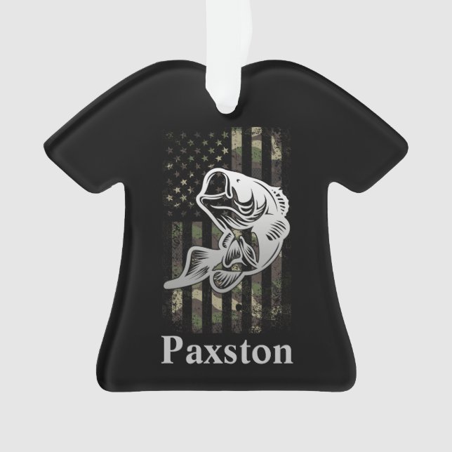 Personalized Camouflage USA Flag Bass Fishing Ornament (Front)