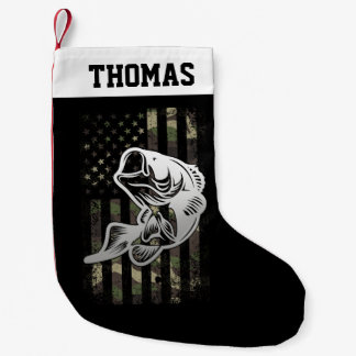 Personalized Camouflage USA Flag Bass Fishing Small Christmas Stocking