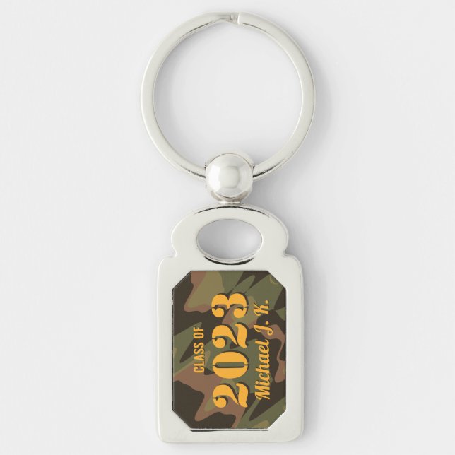 Personalized Camouflage Woodland Green Graduate Keychain (Front)