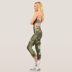 Personalized Camouflaged Green Brown Pattern Capri Leggings