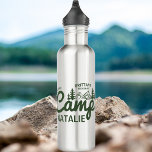 Personalized Camp Bach Bachelorette Party Custom 710 Ml Water Bottle<br><div class="desc">Stay hydrated in style during your mountainous adventure with our Personalized Camp Bach Bachelorette Party Custom Stainless Steel Water Bottle – a forest green tumbler that combines functionality with a touch of nature-inspired elegance. This custom camp bachelorette water bottle is not just a hydration companion; it's a cherished keepsake, symbolizing...</div>