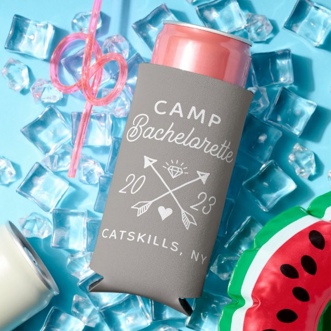 Personalized Camp Bachelorette Bride Seltzer Can Cooler (In Situ Summer)