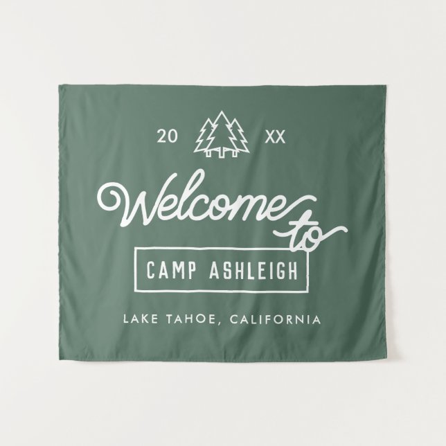 Personalized Camp Bachelorette Party Backdrop Tapestry (Front (Horizontal))