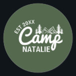 Personalized Camp Bachelorette Party Bridesmaids Classic Round Sticker<br><div class="desc">Set the tone for an unforgettable outdoor celebration with our Personalized Camp Bachelorette Party Bridesmaids Classic Round Stickers. Perfect as water bottle labels or as a fun detail on gift bags, these stickers are customized to fit your camping bachelorette theme. Designed with a retro summer camp aesthetic and a nod...</div>