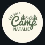 Personalized Camp Bachelorette Party Bridesmaids Classic Round Sticker<br><div class="desc">Bring your bachelorette bash to life with these Personalized Camp Bachelorette Party Bridesmaids Classic Round Stickers! Perfect for a "Last Trail Before the Veil" celebration, these stickers blend retro summer camp charm with mountain-inspired elegance. Add them to water bottles, party favours, or décor for a custom touch that ties your...</div>