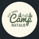 Personalized Camp Bachelorette Party Bridesmaids Classic Round Sticker<br><div class="desc">Bring your bachelorette bash to life with these Personalized Camp Bachelorette Party Bridesmaids Classic Round Stickers! Perfect for a "Last Trail Before the Veil" celebration, these stickers blend retro summer camp charm with mountain-inspired elegance. Add them to water bottles, party favours, or décor for a custom touch that ties your...</div>