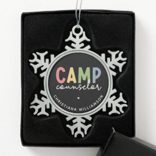 Personalized Camp Counsellor Gifts Snowflake Pewter Christmas Ornament