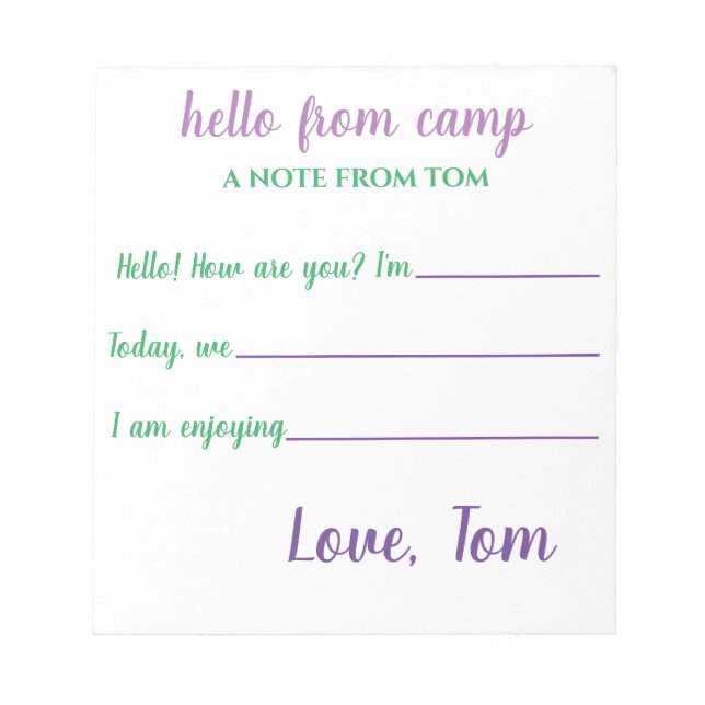 Personalized Camp Notepad for Boys (Front)