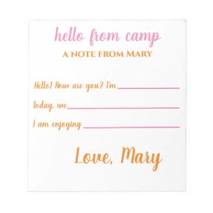 Personalized Camp Notepads for Girls