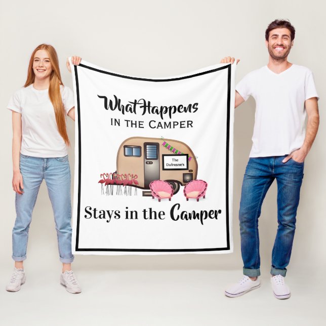 Personalized Camper/Flamingo Fleece Blanket (In Situ)