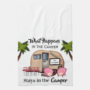 Personalized Camper/Flamingo Kitchen Towel