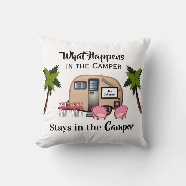 Personalized Camper/Flamingo Throw Pillow (Front)