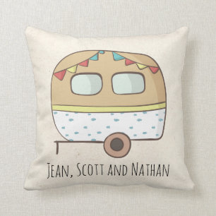 Personalized Camper RV Names Camp Trailer Throw Pillow