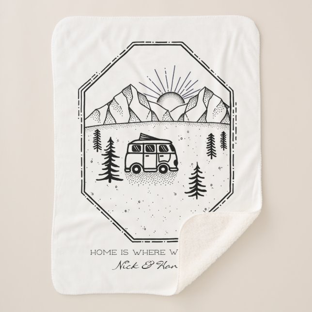 Personalized Camper Van Life Outdoors Camping Sherpa Blanket (Front)