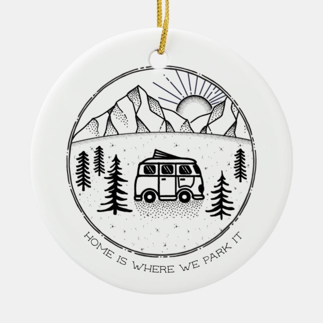Personalized Camper Van Outdoors Trip Year Review  Ceramic Ornament (Front)