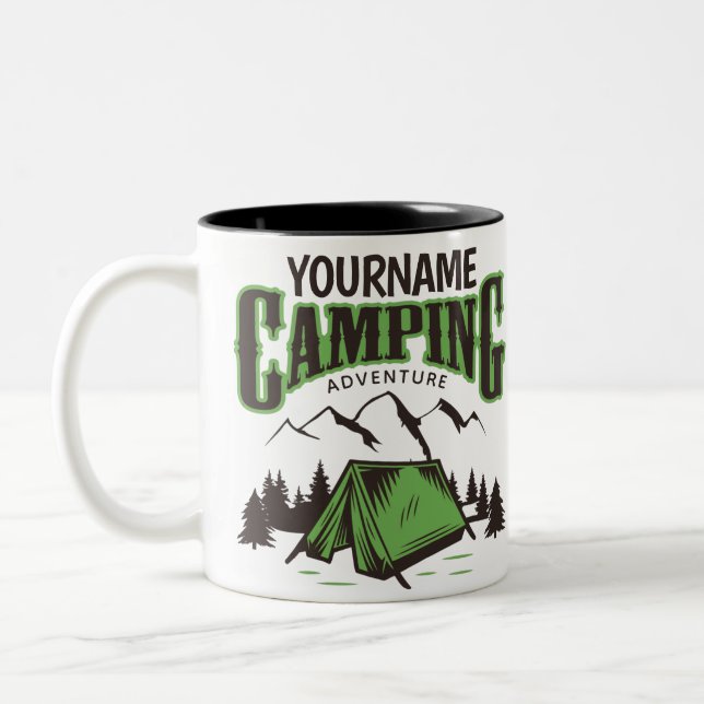 Personalized Camping Family Camp Trip Adventure Two-Tone Coffee Mug (Left)