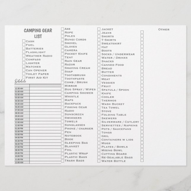 Personalized Camping Gear Checklist Letterhead (Front)