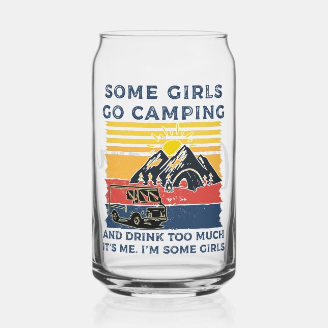 Personalized Camping Girl Funny Retro Girls Camp Can Glass (Front)