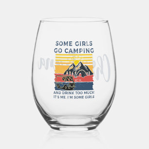 Personalized Camping Girl Funny Retro Girls Camp Stemless Wine Glass
