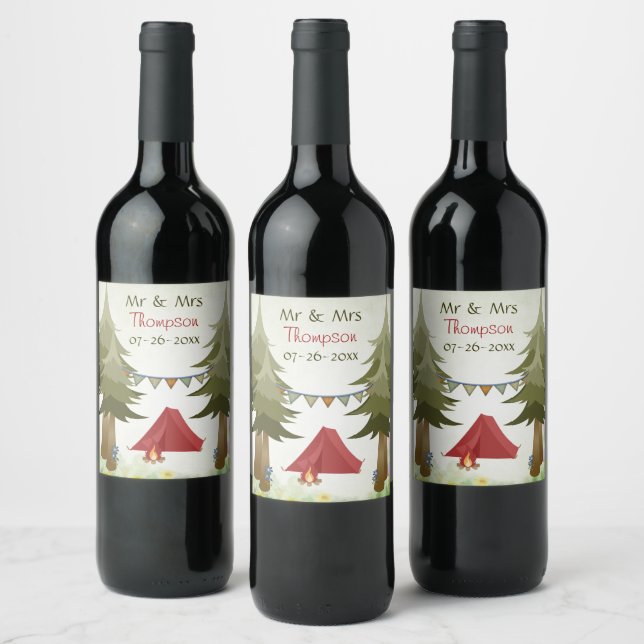 Personalized Camping Tent Campfire Wedding Wine Label (Bottles)