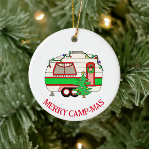 Personalized Camping Themed Christmas Ceramic Ornament