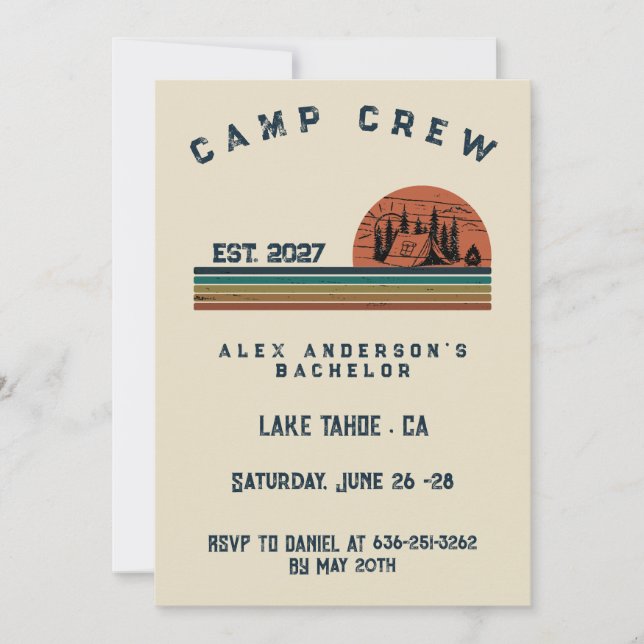 Personalized Camping Weekend Bachelor Party Invitation (Front)