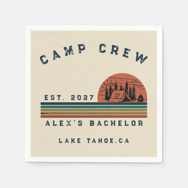 Personalized Camping Weekend Bachelor Party Napkin (Front)