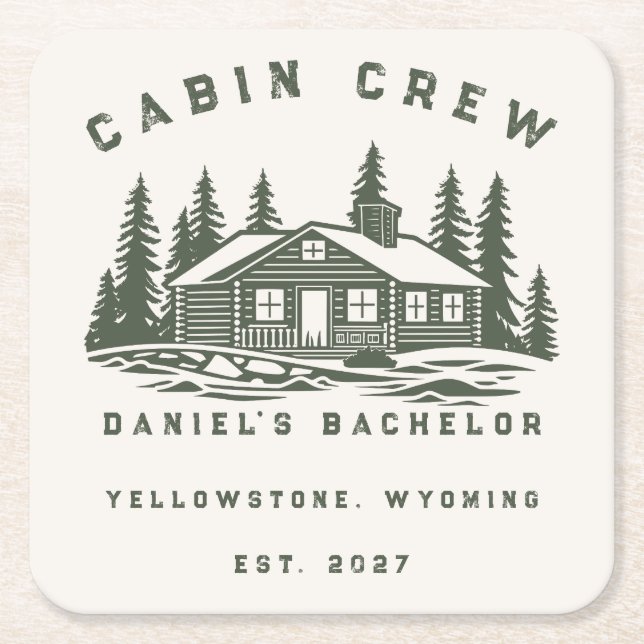 Personalized Camping Weekend Bachelor Party Square Paper Coaster (Front)