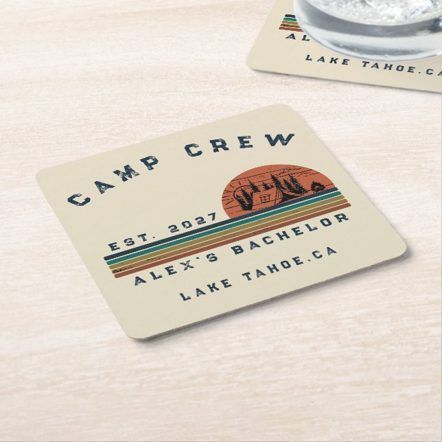 Personalized Camping Weekend Bachelor Party Square Paper Coaster (Angled)