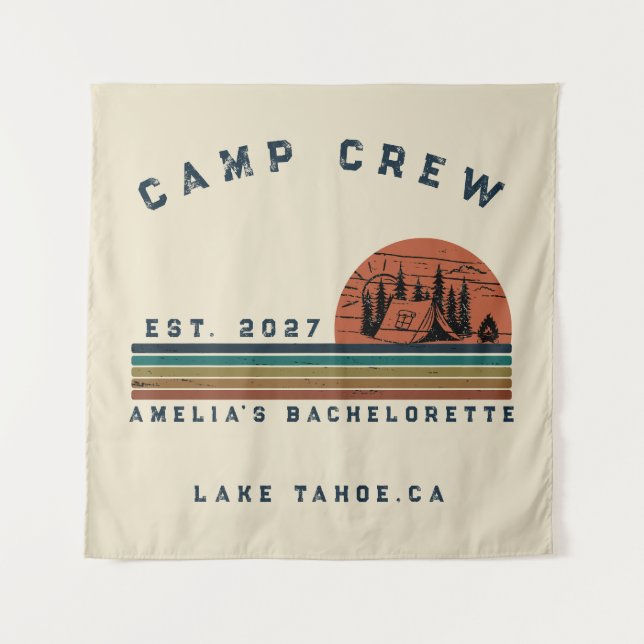 Personalized Camping Weekend Bachelorette Party Tapestry (Front)