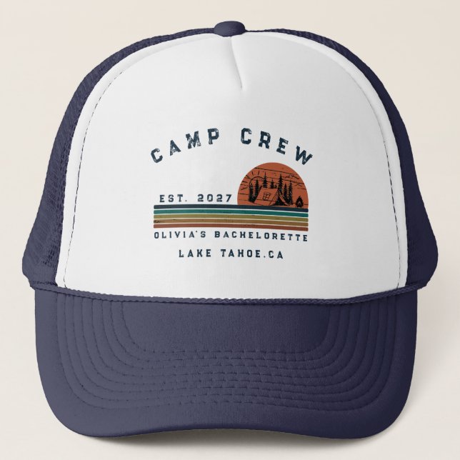 Personalized Camping Weekend Bachelorette Party Trucker Hat (Front)